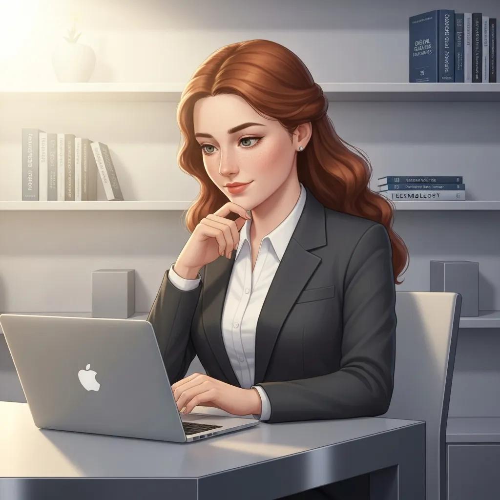 Digital undertaker reviewing digital assets in a modern office, symbolizing data afterlife management