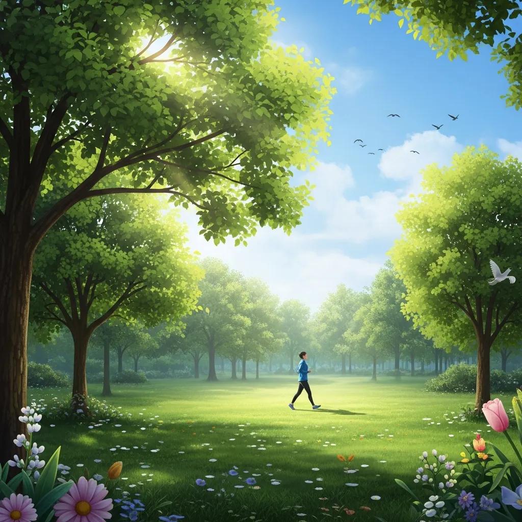 Person exercising outdoors in a park, highlighting the mental health benefits of nature-based physical activity